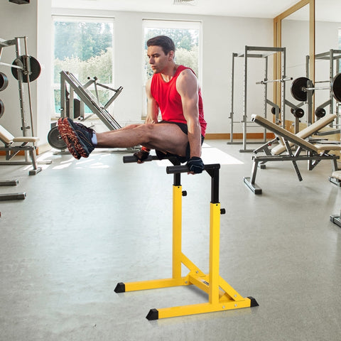 Rootz Pull-up Bar - Dip Station - Adjustable Parallel Bar - Pull Up Power Tower - Yellow/ Black - 66cm x 75cm x 119cm