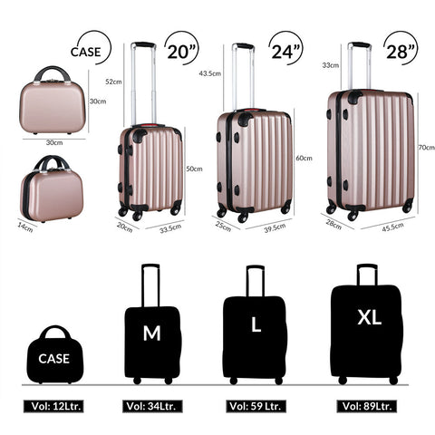 Rootz Reiskofferset - 4-delig - Hardcase - Extra Riemen - Practical Netvak - ABS