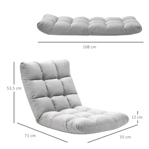 Rootz Floor Chair - 3-in-1 Folding Floor Chair - Backrest 13 Positions - Adjustable Folding - Lounger Seat - Cushion - Metal Foam - Gray -55 x 71 x 53.5 cm