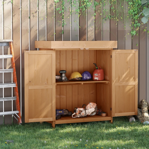 Rootz Garden Storage - Tool Cabinet - Tool Shed - 2 Compartments -  Fir Wood - Natural - 74 x 43 x 88cm