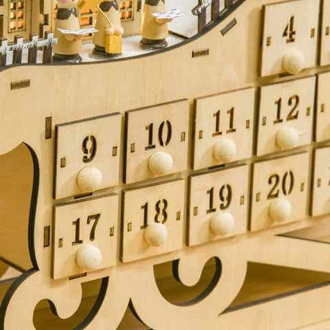 Rootz Kerstadventskalender - Kerstkalender met LED-verlichting - Met 24 ladevakken - Kerstdecoratie - DIY Multiplex Board - Natuurlijk Hout - 45 x 10 x 31 cm