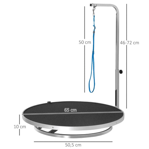 Rootz Hundepflegetisch – Haustierpflegetisch – drehbarer Trockentisch mit verstellbarem Arm – rutschfester Tisch – oberes Verriegelungssystem – Aluminium – Sicherheitsleine – Ø65 x H10