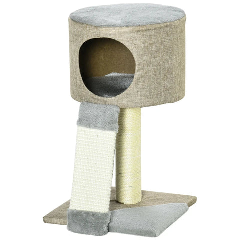 Rootz Scratching Post - Cat Tree - Cat Crate - Climbing Tree For Cats With Cat Ball - Grey - 30 x 30 x 50 cm