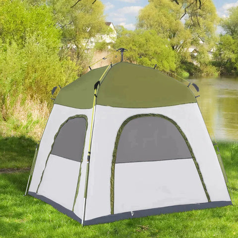 Rootz Zelt – Pop-Up-Zelt – Campingzelt – automatisches Zelt – Campingzelt für 4 Personen – wetterfest – Grün/Grau – 195 cm x 240 cm x 240 cm