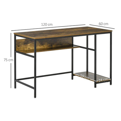 Rootz Schreibtisch – Computertisch – Schreibtisch, Schreibtisch – Arbeitsplatz mit Ablagefach – Spanplatte – Rustikales Braun – 120 cm x 60 cm x 75 cm