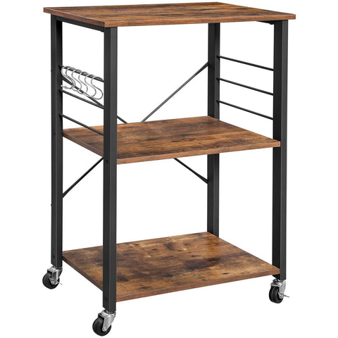 Rootz Kitchen trolley - Serving trolley - Kitchen trolleys - Rustic Brown - Industrial Trolley - 60 x 40 x 89 cm (LxWxH)