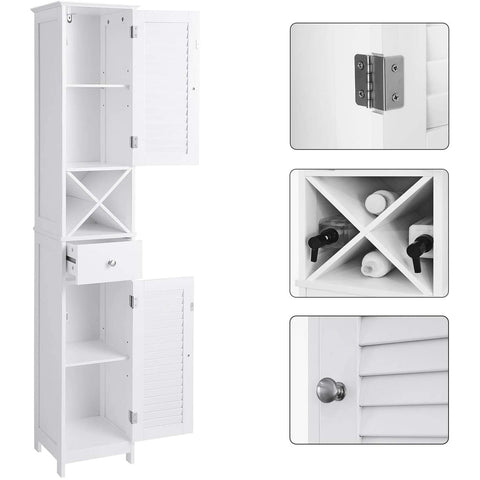 Rootz Bathroom Cabinet - 170 CM - Cabinet - Bathroom Furniture - Bathroom Furniture - White - 32 x 30 x 170 cm, (WxH x D)