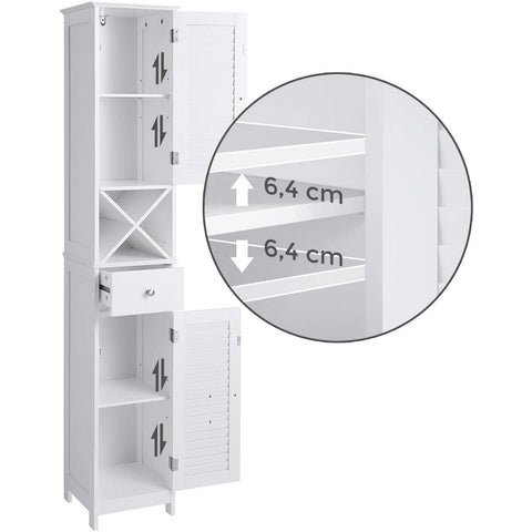 Rootz Bathroom Cabinet - 170 CM - Cabinet - Bathroom Furniture - Bathroom Furniture - White - 32 x 30 x 170 cm, (WxH x D)