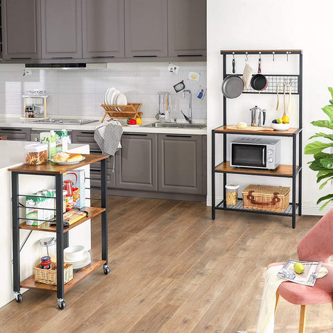Rootz Kitchen trolley - Serving trolley - Kitchen trolleys - Rustic Brown - Industrial Trolley - 60 x 40 x 89 cm (LxWxH)
