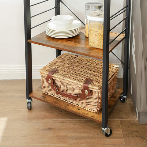 Rootz Kitchen trolley - Serving trolley - Kitchen trolleys - Rustic Brown - Industrial Trolley - 60 x 40 x 89 cm (LxWxH)
