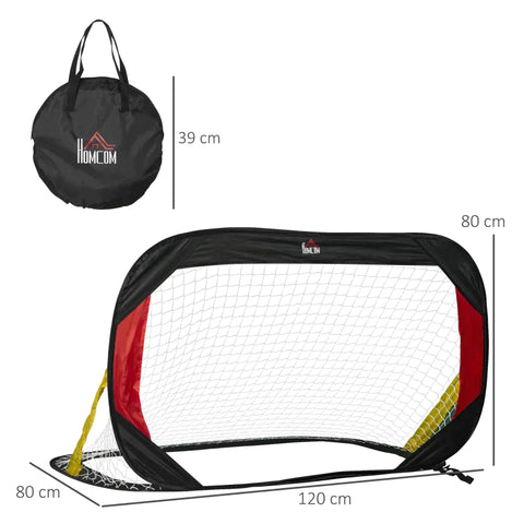 Rootz 2 Soccer Goals With Nets - Football Goal - Folding Goal Set Of 2 With Carrying Bag - Steel - Black + Red + Gold - 120 x 80 x 80 cm