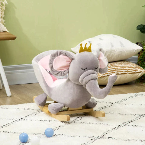 Rootz Kids Rocking Elephant - Rocking Elephant - Safety Belt - Padded Saddle - Sound Function - Gray/Pink - 60 cm x 33 cm x 45 cm