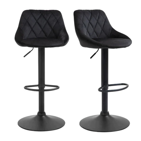 Rootz Barkruk - Set Van 2 Barkrukken - Draaibare Gestoffeerde Hoge Kruk - In Hoogte Verstelbaar - Barkruk Zonder Armleuningen - Zwart - 46 x 48 x 83-104 cm
