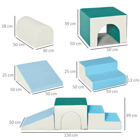 Rootz Building Block - Set Of 4 - Foam Building Blocks - Easy Cleaning - Soft Filling - Foam Blocks For 1-3 Years - Children EPE - Light Gray + Blue + Green - 150 x 50 x 39 cm