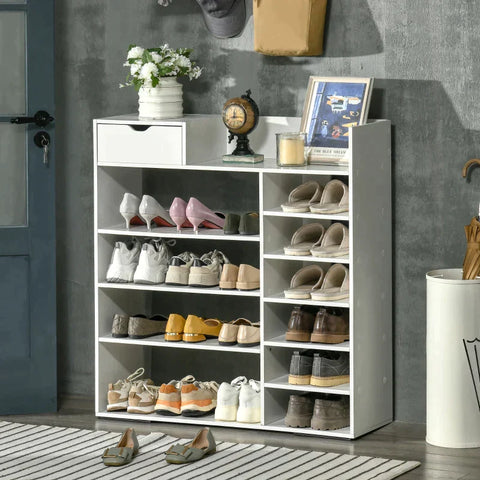 Rootz Shoe Cabinet - Shoe Cabinet With 1 Drawer For 18 Pairs Of Shoes - MDF - White - 88 x 30 x 93 cm