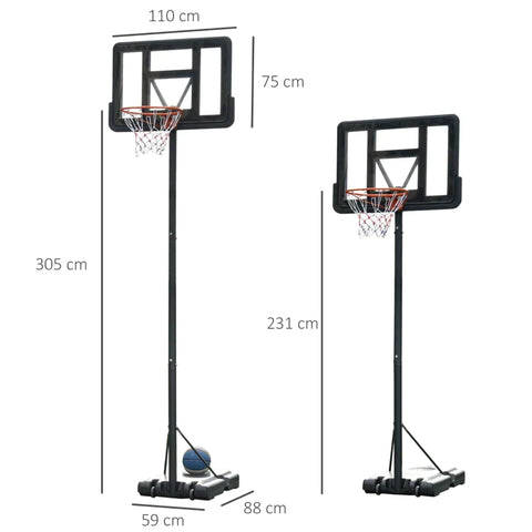Rootz Basketball Stand - Portable Basketball Hoop Stand - Height Adjustable - Moving Wheels - Black - 110 cm x 75 cm x 370 cm