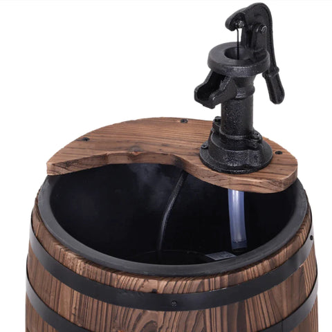 Rootz Garden Fountain - Decorative Fountain - Barrel Fountain - Barrel Pump - Waterfall - Wooden Barrel - With Planter - Natural Wood - 27 x 59 cm