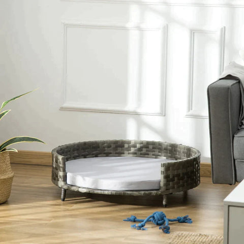 Rootz Pet Sofa - Dog Sofa - Dog Basket - Dog Bed - With Cushion - Cat Bed - Cat Sofa - Grey - 75 x 75 x 20 cm