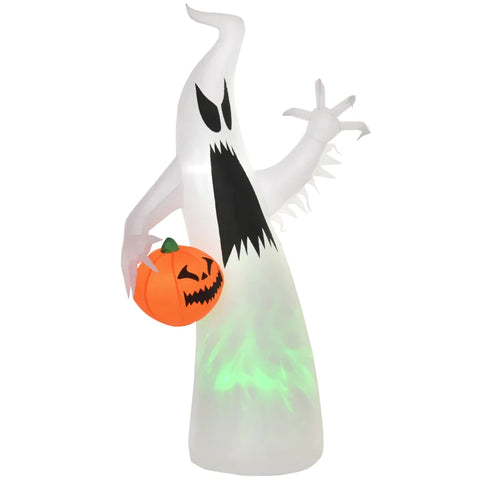 Rootz Self-Inflating Haunted Ghost - LED Illuminated - Halloween Decoration - Polyester - White - 95 x 45 x 180 cm