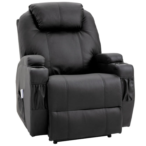 Rootz Massagesessel – Elektrischer Entspannungssessel – Fernsehsessel – Massagefunktion – Liegefunktion – Kunstleder – Holz – Metall – Schaumstoff – Schwarz – 82 x 97 x 110 cm