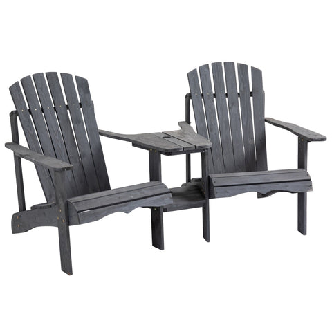 Rootz Garden Chairs With Side Table -  Double Adirondack Chairs - Fir Wood - Dark Grey - 178 x 87 x 92 cm