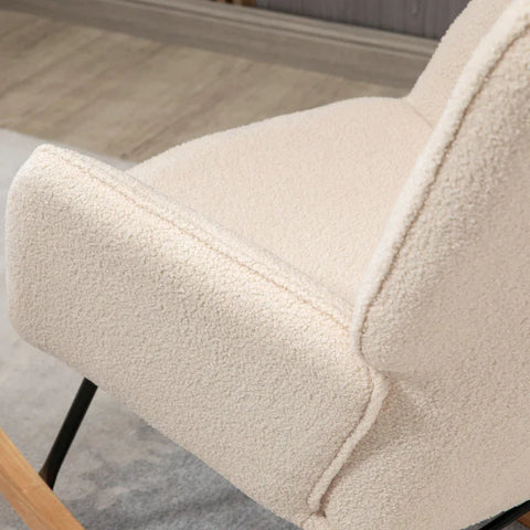 Rootz Schommelstoel - Retro Massief Hout - Gestoffeerde stoel - Crème Wit - 71cm x 92cm x 101cm