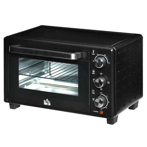 Rootz Mini Oven - 1 Wire Frame And 1 Baking Tray - 3 Cooking Modes - Adjustable Temperature Oven - Metal With Grill Stainless Steel - Black/Silver - 46 x 38.5 x 29 cm