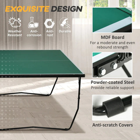 Rootz Table Tennis Table - Full Size - Foldable - 8 Wheels - Including Rackets And Balls - Green - 2.74 x 1.52 x 0.76 m