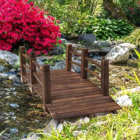 Rootz Garden Bridge - Wooden Bridge - Bridge - Wooden Footbridge - Pond Bridge - Dark Brown - 152.5Lx67Wx48H cm