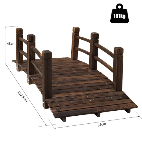 Rootz Garden Bridge - Wooden Bridge - Bridge - Wooden Footbridge - Pond Bridge - Dark Brown - 152.5Lx67Wx48H cm