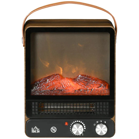Rootz Elektrische Haard - Openhaard - Realistisch Vuur - Walnoot Look Haard - 2 Verwarmingsstanden - Tot 50° C - Oververhittingsbeveiliging - Donker Walnoot/Zwart - 30,3 x 17,5 x 37,4 cm