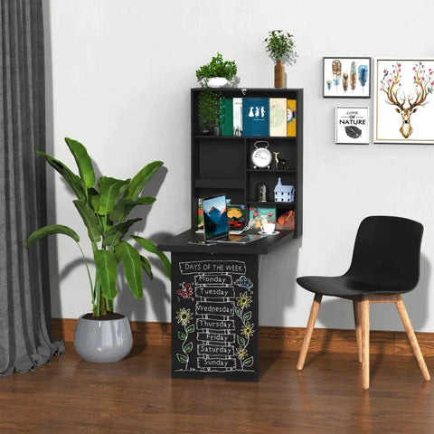 Rootz Wandtisch – Klappbarer Klapptisch zur Wandmontage mit Tafelablage – Multifunktion – Schwarz – 60 cm x 94,5 cm x 147 cm