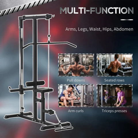 Rootz Kraftstation mit Seilzug – verstellbarer Sitz und Mehrfachkabel – Trainingsgerät für zu Hause – Fitness – Stahl – Schwarz – 107 x 120 x 190 cm