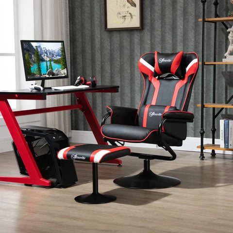 Rootz Relax Chair - Relaxation Chair - With Stool - TV Chair - Upholstered Chair - Game Style - Gaming Chair - Reclining Function - 130° Tiltable - Black/Red - 67 x 82.5 x 103 cm