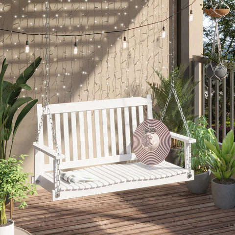 Rootz Tuinschommel - Schommelstoel - Hangbank - Verandaschommel - Stoelzitting - Hout - Wit - 117 cm x 69 cm x 60 cm