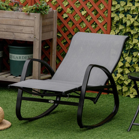 Rootz Rocking Chair - Rocking Lounger With Backrest - Footrest - Adjustable - Garden Lounger - Swing Lounger - Can Hold Up To 160 Kg - Textline - Gray - 90 x 64 x 96.5 cm