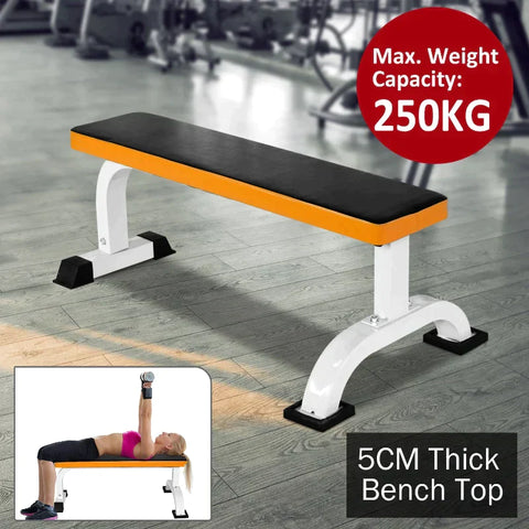 Rootz Weight Bench - Flat Bench - Fitness Bench - Workout Bench - Home - Gym - Black/Orange - L112x W62 x H43 cm