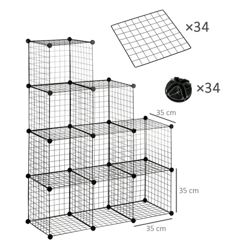 Rootz Plug-in Shelving - Cube Shelf - Shoe Rack - 9 Cubes - Modular Structure - Steel - Black - 35 x 35 x 35 cm