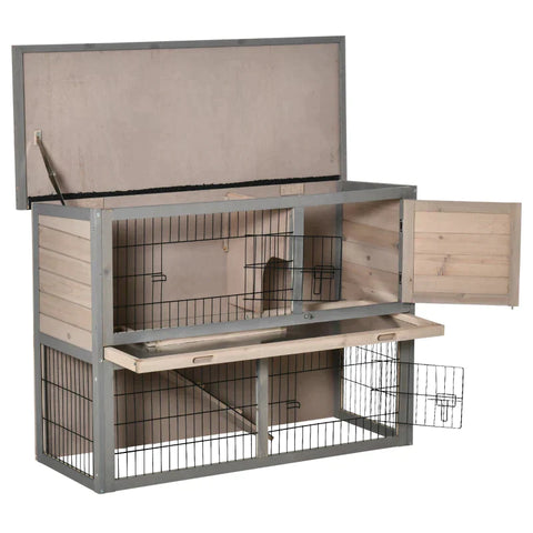 Rootz Dwarf Rabbit Hutch - Rabbit Hutch - Small Animal Hutch - Small Animal House - Fir Wood -Light Gray/Black - 108 x 45 x 78cm