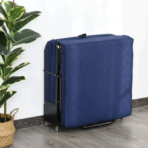 Rootz Klappbares Gästebett – 2-in-1-Klappbett mit Rollen – verstellbare Kopfteilhöhe – Stahl + Schaumstoff – Blau – 184 x 65 x 26 cm