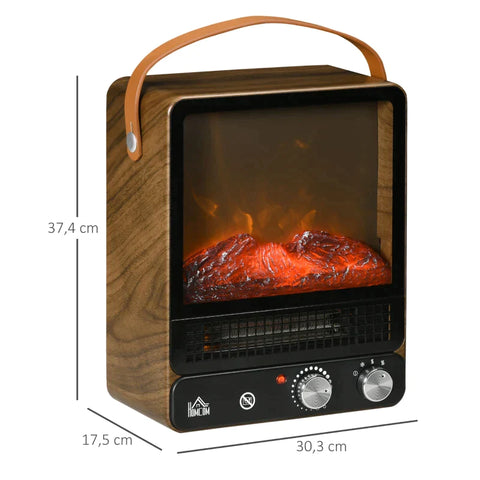 Rootz Elektrische Haard - Openhaard - Realistisch Vuur - Walnoot Look Haard - 2 Verwarmingsstanden - Tot 50° C - Oververhittingsbeveiliging - Donker Walnoot/Zwart - 30,3 x 17,5 x 37,4 cm