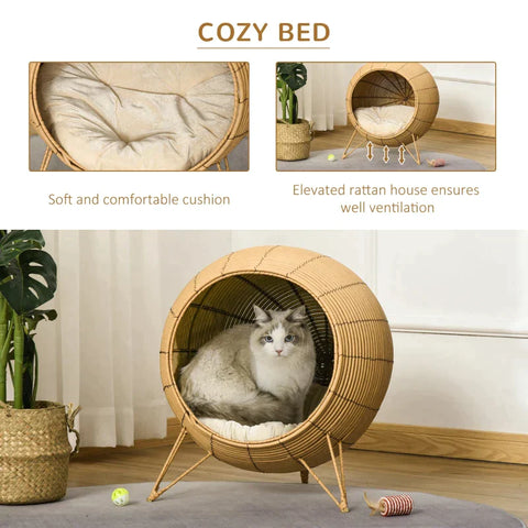 Rootz Cat Cave - Rattan Cat Cave - Cat House - Cat Bed - Light Brown