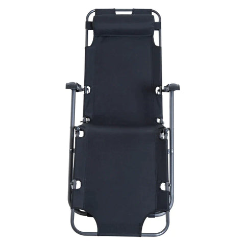 Rootz Sun Lounger With Cushion - Foldable Beach Lounger - 2-tier Garden Lounger - 2-in-1 Relaxation Lounger - Metal + Oxford Fabric - Black - 135 x 60 x 89 cm