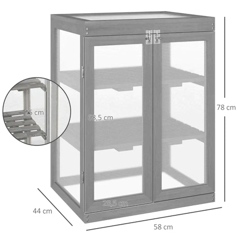 Rootz Greenhouse - Transparante Greenhouse - 3-laags Wood Greenhouse - Tuin Polycarbonaat Cold Frame - Grow House - Opslagplank - Voor Planten Bloemen - Donkergrijs - 58L x 44B x 78H cm