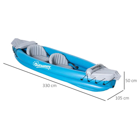 Rootz Inflatable Kayak - 2-Person Inflatable Boat - Canoe Set - With Air Chamber - Unisex - Aluminium Oars - Blue - 330x105x50cm
