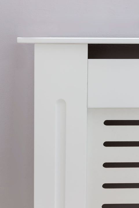 Rootz Radiator Cover - Matt Design Heater Panel - Wood Slats - Protection for Heating Radiator - White - 152x83x19cm