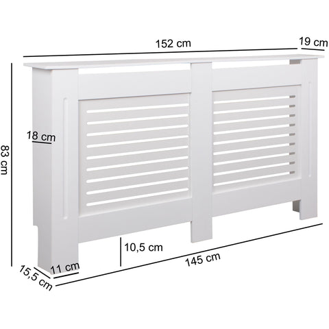 Rootz Radiator Cover - Matt Design Heater Panel - Wood Slats - Protection for Heating Radiator - White - 152x83x19cm