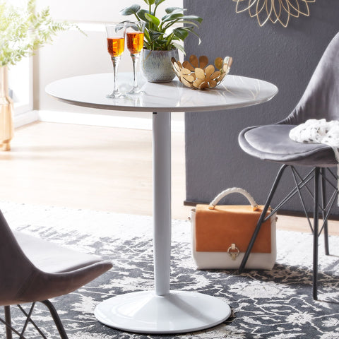 Rootz Runder Esstisch – Kleiner weißer Hochglanz-Küchentisch – Moderner runder Esstisch für 2 – Kompakter Frühstückstisch – 75 x 75 x 74 cm 