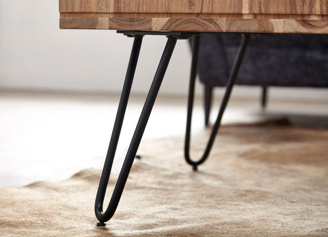 Eckiger Couchtisch von Rootz – Design aus massivem Akazienholz und Metall – Quadratischer brauner Holztisch mit Stauraum – 60 x 40 x 60 cm 