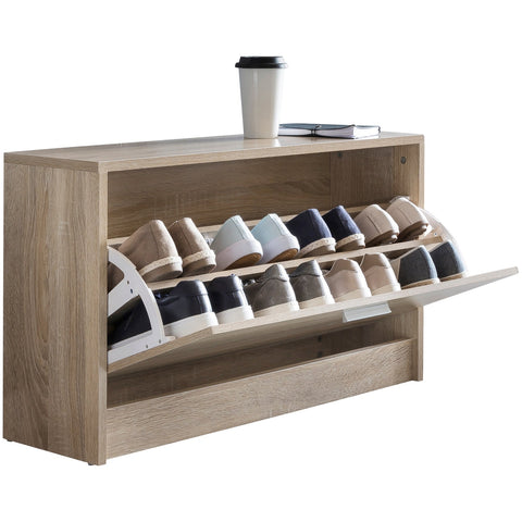 Rootz Shoe Rack Wood - Sonoma Oak - Small Closed Floor Bench - Narrow Hallway Bench with Storage - Single Bench Shoe Cabinet - 80 x 47 x 24 cm